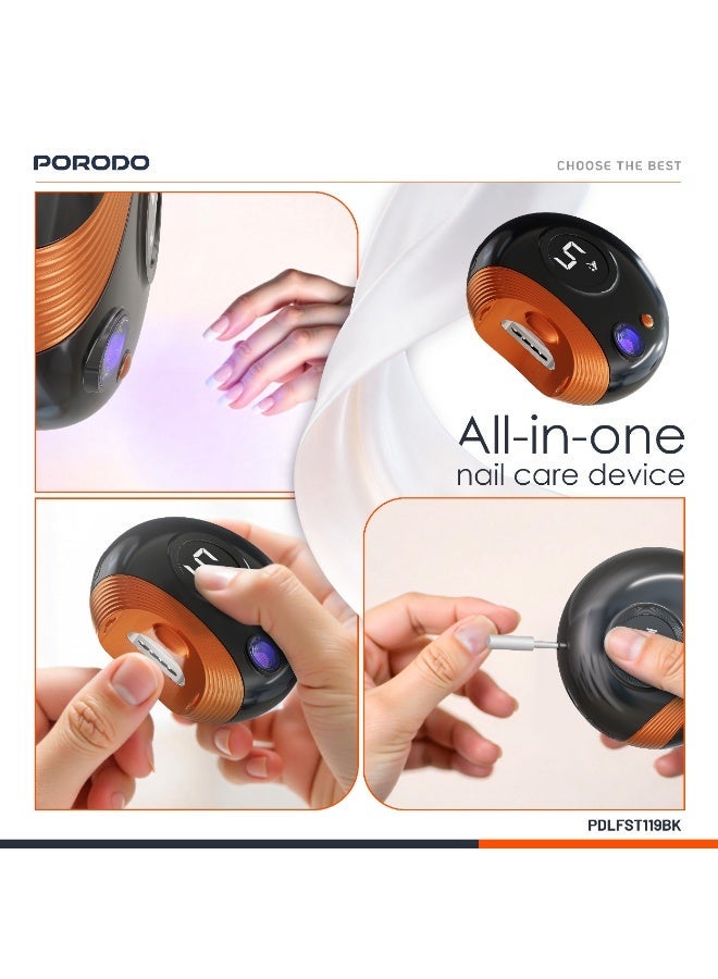 porodo All-In-One Nail Trimmer Set / UV LED Light / Nail Polishing / Nail Trimming / Low Noise / Adjustable Speed / Efficient Grooming Tool / Perfect Nail Trimming Tool for Home and Travel - Black - Image 4